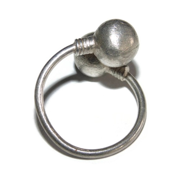 Vintage Estate Modernist Wrap Front Sterling Silver Ball Orb Sphere Ring Size 7 - Picture 3 of 4